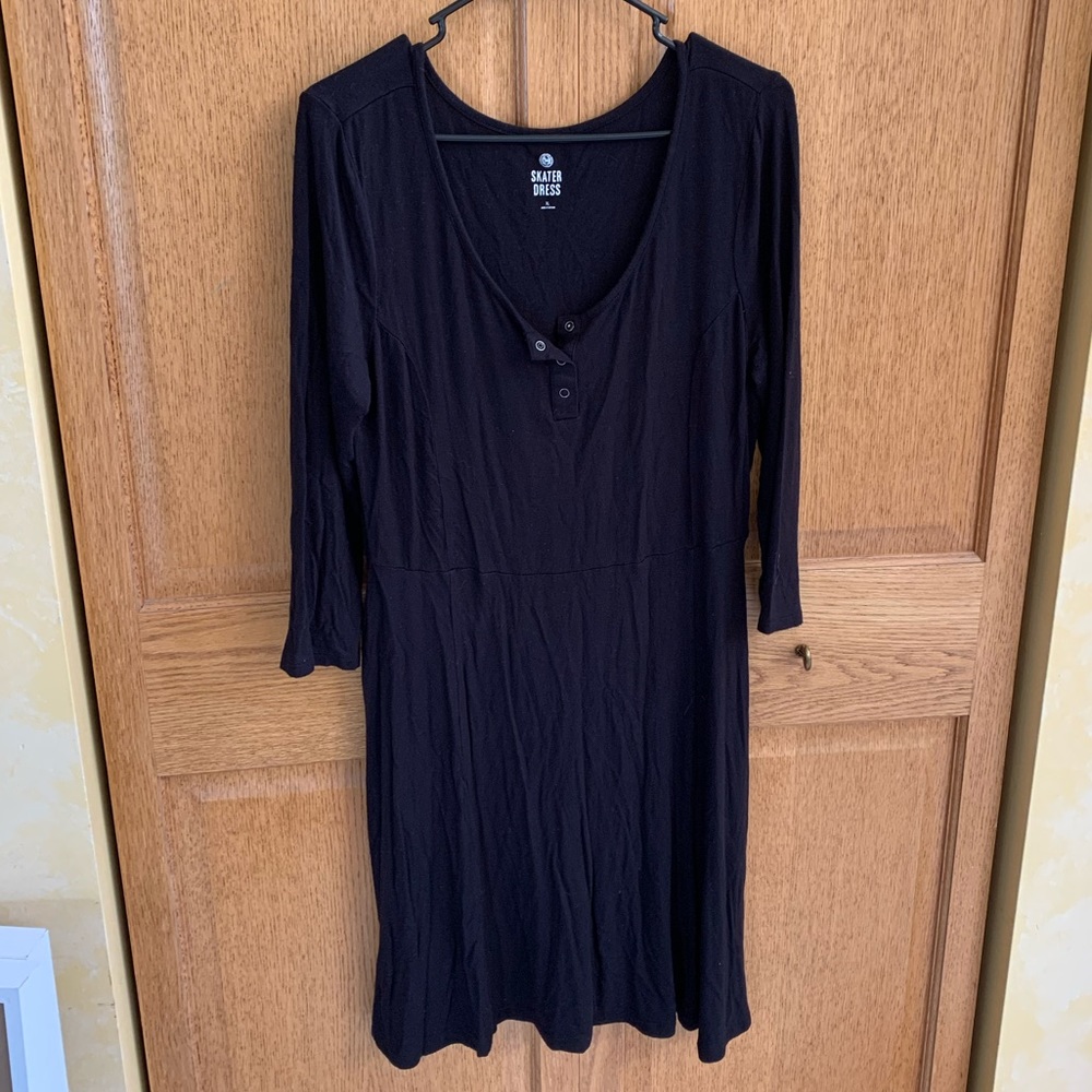Black SO Skater Dress with Henley neckline